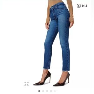 Good American Good Waist Straight Leg Jeans Raw Hem Size 14 (32”)